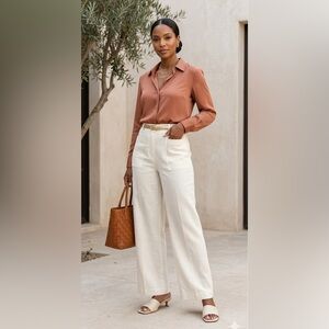 Nurture by Westbound Ivory Linen Blend Wide Leg Petite Pants 4P